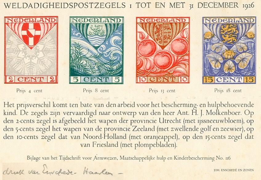 Aankondigingsblad Weldadigheidspostzegels 1926